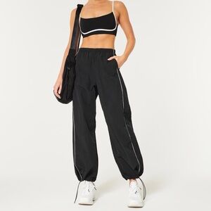 Hollister Black Gilly Hicks Active Tipped Crinkle Parachute Trousers